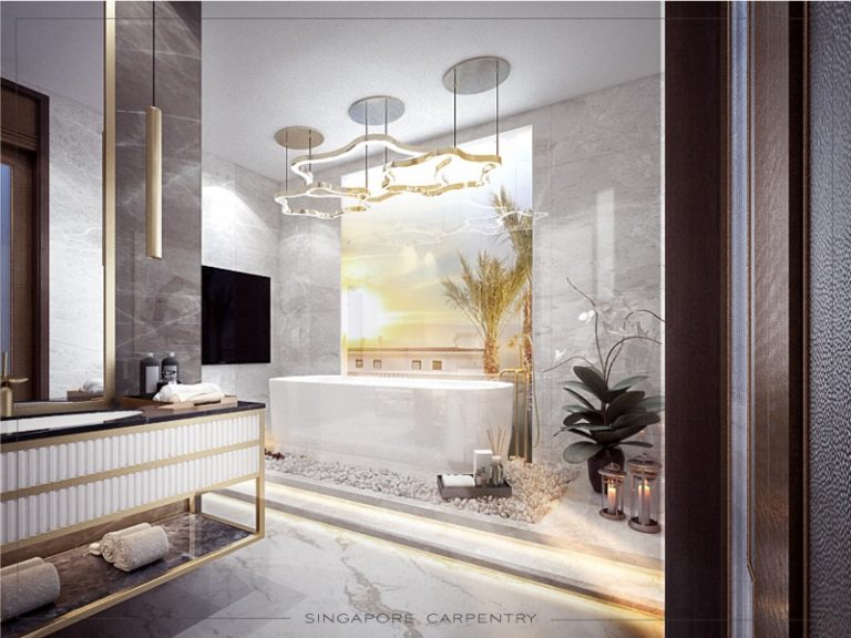 Luxury interior renovation singapore carpentry bathroom