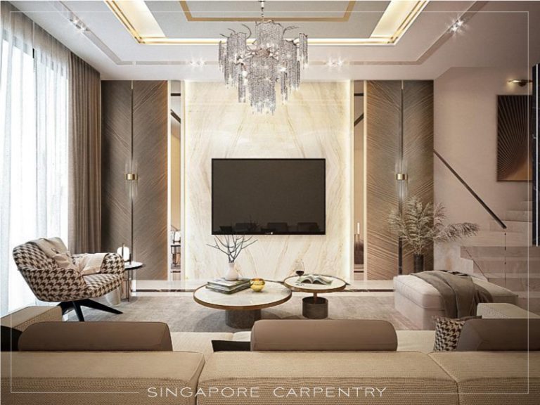 cozy and modern style luxury living room interior design renovation for landed property