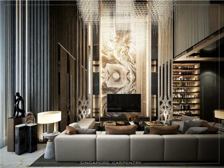 luxury interior design living room with grand marble feature wall