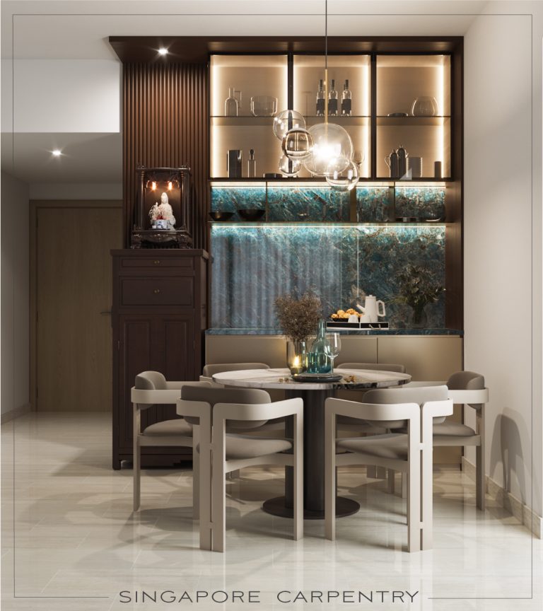 Paradise Palms condo condominium luxury marble interior design renovation project dining room
