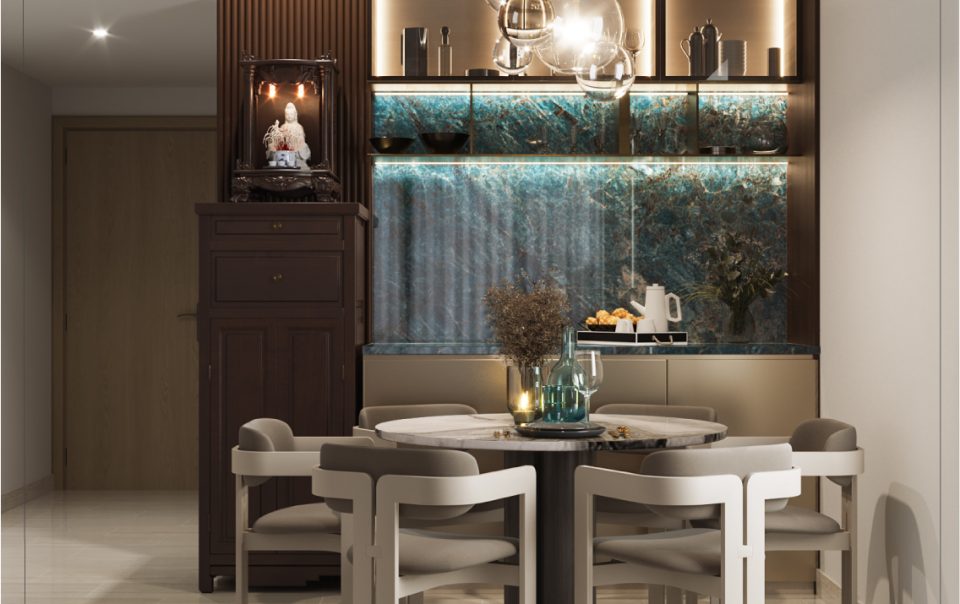 Paradise Palms condo condominium luxury marble interior design renovation project dining room