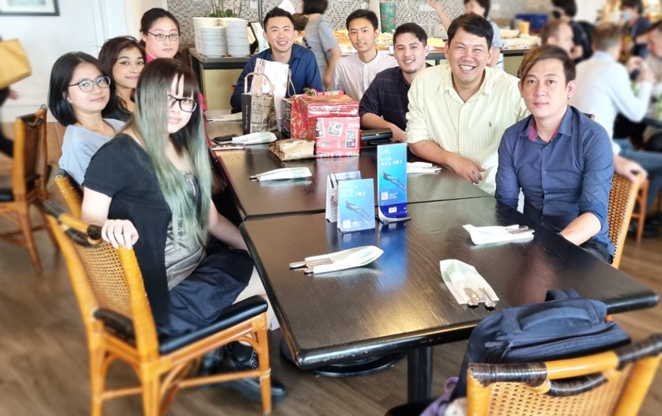 Christmas team lunch at fairmont hotel asian market cafe , group company photo