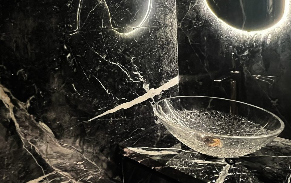 luxury dark marble bathroom interior renovation