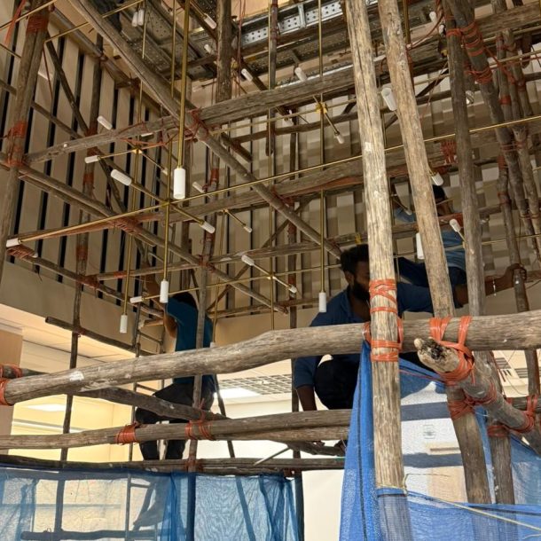 Scaffolding for big chandelier installation
