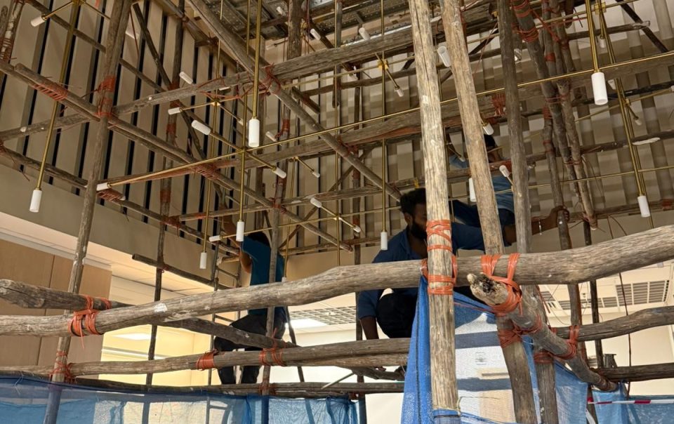 Scaffolding for big chandelier installation
