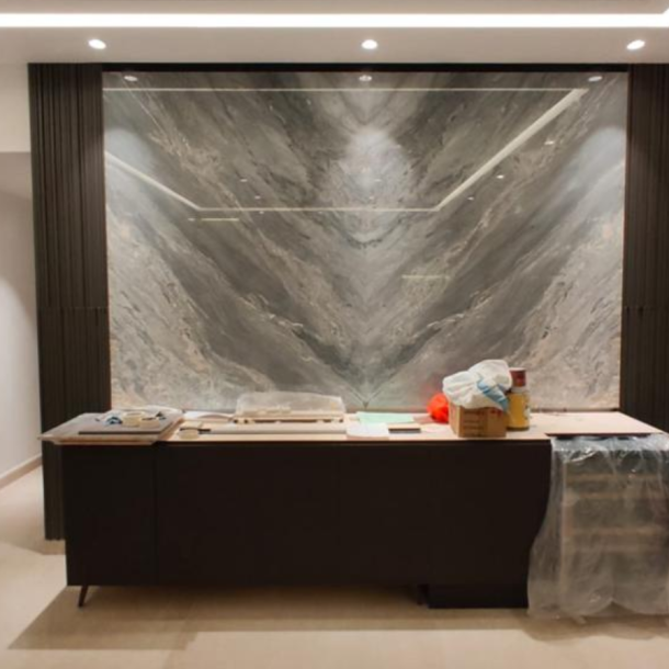 book matched marble feature wall