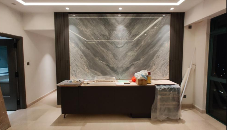 book matched marble feature wall