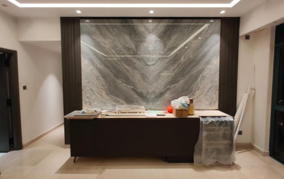 book matched marble feature wall